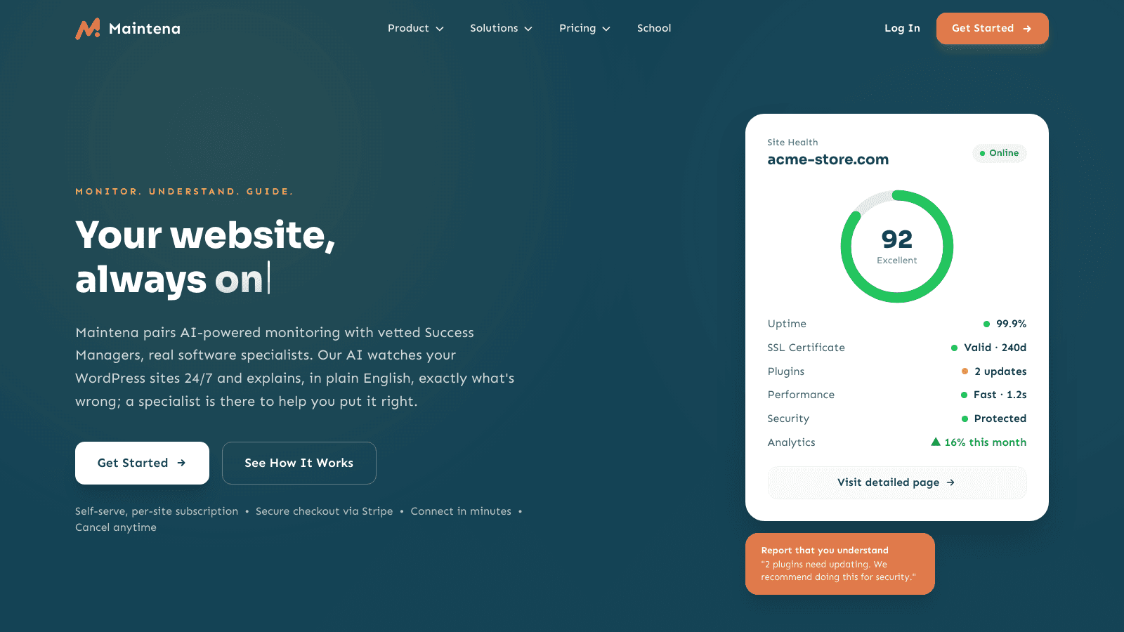 Maintena — AI-native monitoring for WordPress sites